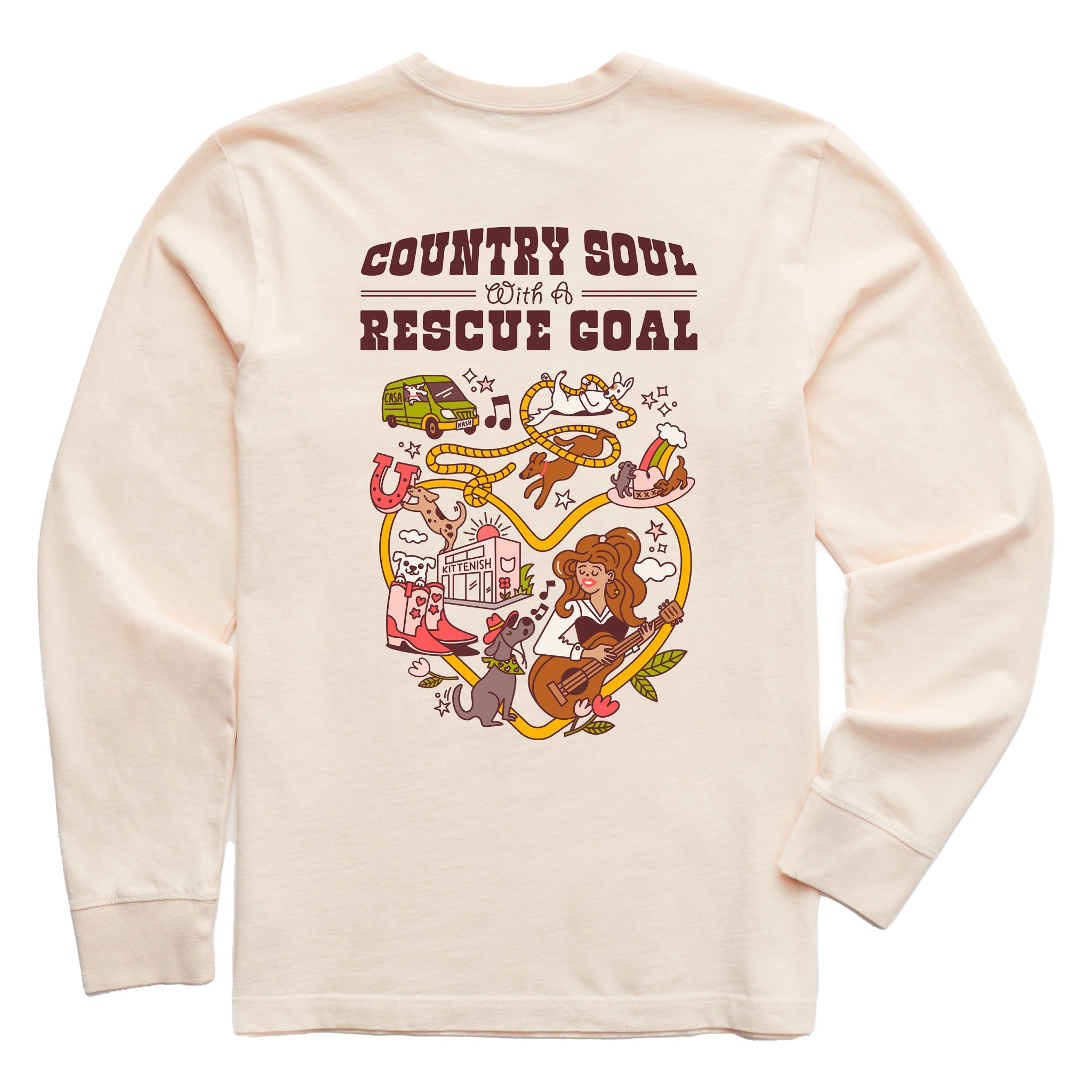 Kittenish X Mutt Dog: Country Soul Rescue Goal Long Sleeve Tee