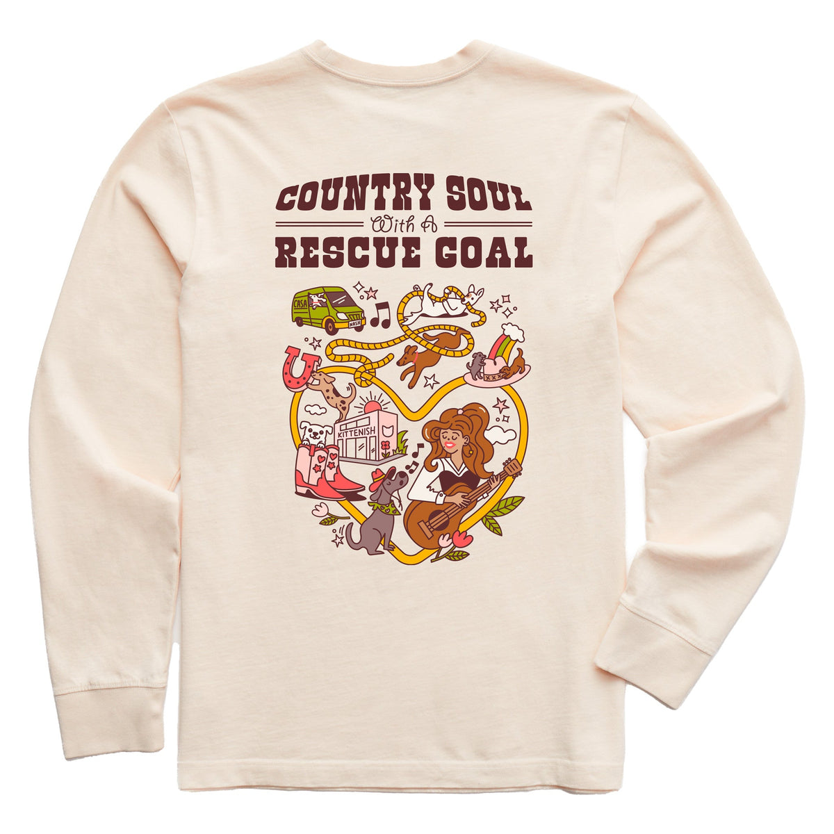 Kittenish X Mutt Dog: Country Soul Rescue Goal Long Sleeve Tee
